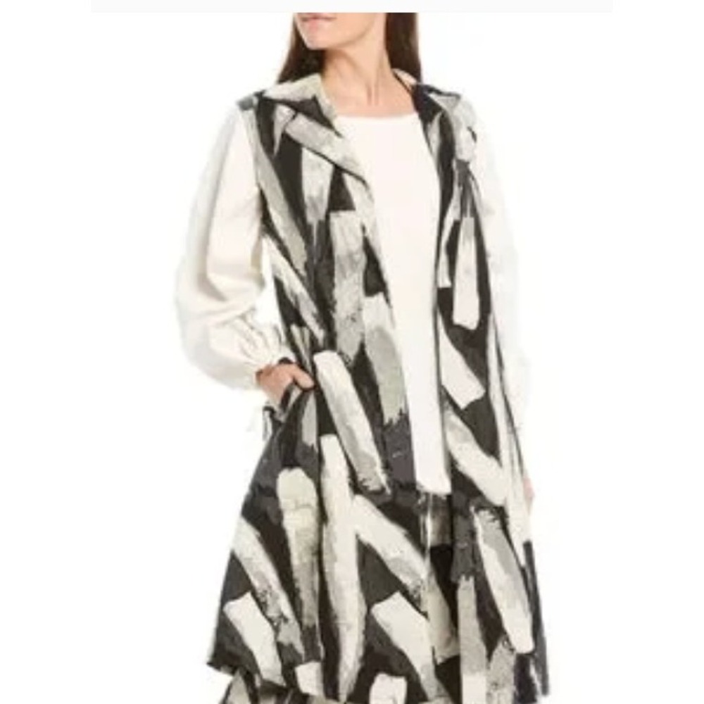Bryn Walker oversized S kimono duster lagenlook blk/white sleeveless  O